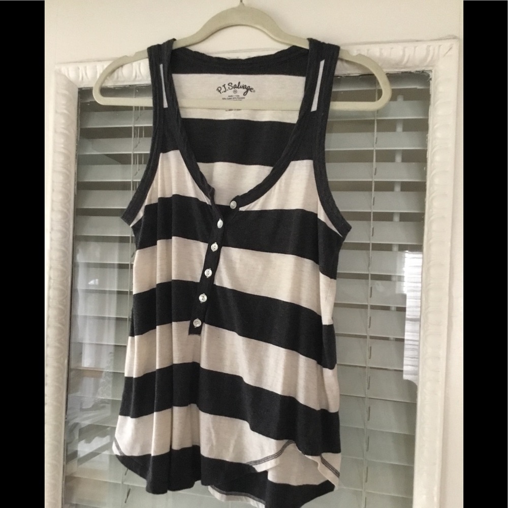 P.J. Salvage Striped Tank in Gray & Cream Size Med